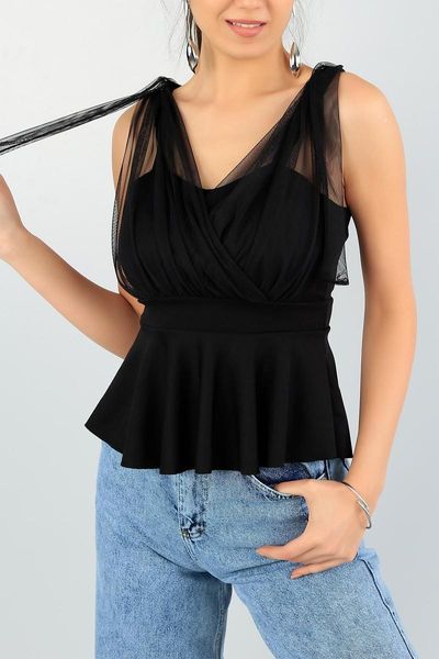 

women's blouses & shirts black tulle design strapped bluz, White