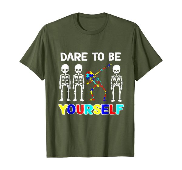 

sleketon dabbing autism awareness dare to be yourself tshirt, White;black