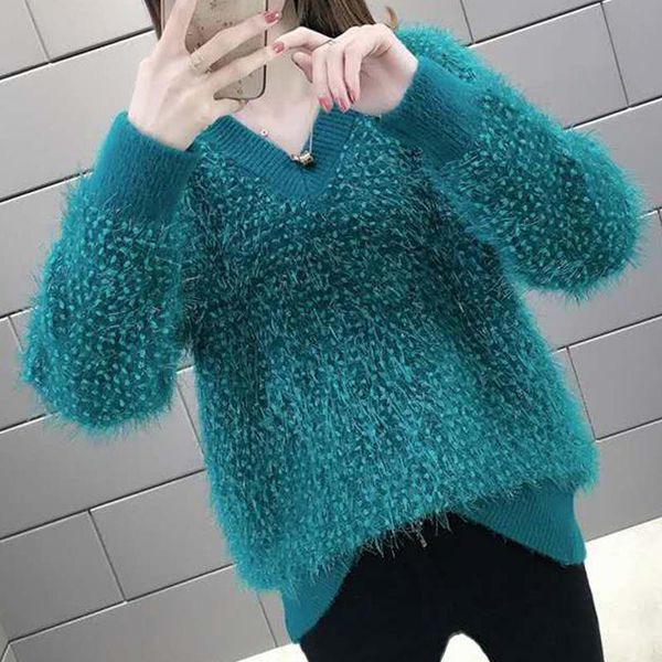 

women's sweaters shintimes loose v-neck knitted sweater autumn winter women pullover tassel long sleeve womens clothing, White;black
