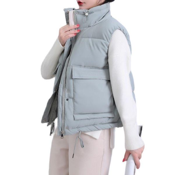 

women's vests women warm sleeveless parkas waistcoats casual high collar vest jacket female outerwear short padded cotton waistcoat, Black;white
