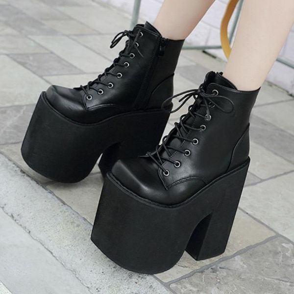 

boots thick heel short men's and 2021 style stage high women's big size shoes 35-43, Black
