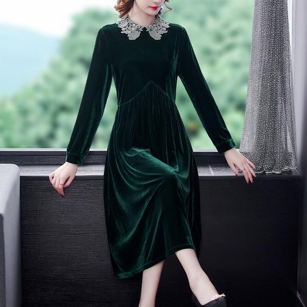 

casual dresses 2021 autumn gold velvet elegant vintage solid maxi dress vestidos winter women 3xl plus size red bodycon party, Black;gray