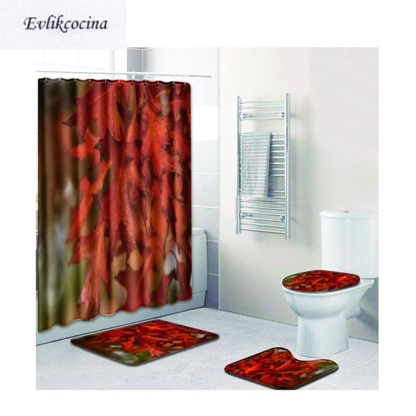 

bath mats 4pcs red leaves banyo bathroom carpet plants toilet set non slip pad tapis salle de bain alfombra bano