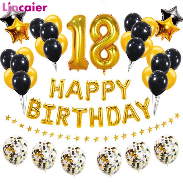 

38pcs number 18 birthday balloons 18th happy birthday 81th 81 years party decorations gold black rose gold woman man adult