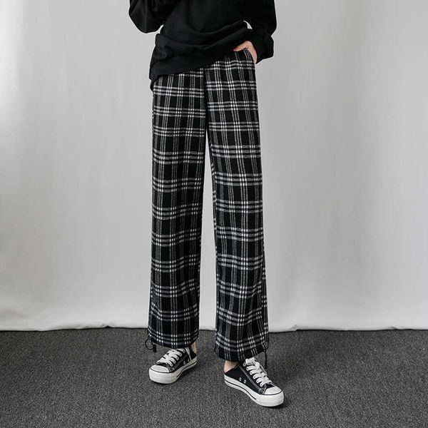 

women's pants & capris vintage plaid women high waist plus size wide leg casual female trousers fashion joggers clothes streetwear, Black;white