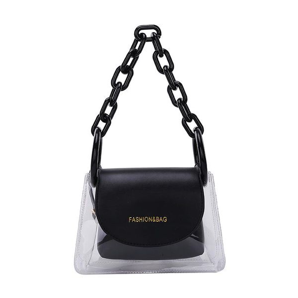 

fashion transparent pvc crossbody bag women pu acrylic chain ladies shoulder messenger flap handbags