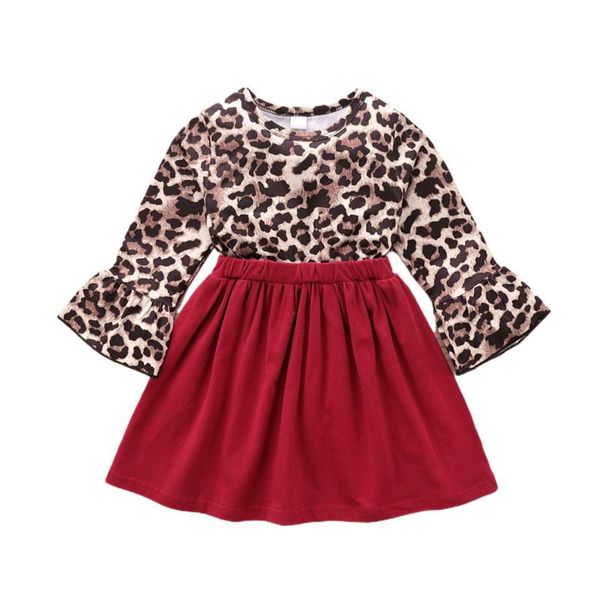 

new valentines days girl dress leopard round neck flared sleeve dress for holiday birthday party vacation dancing, Red;yellow