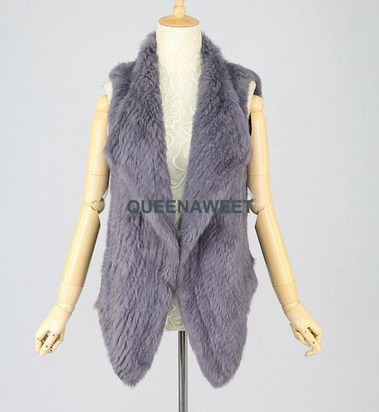 

women's fur & faux real vest winter sleeveless coat thick knit gilet jacket outerwear women waistcoat, Black