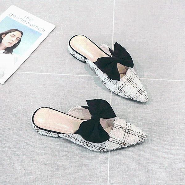 

slippers 2021 summer style muller closed-toe women's versatile outer wear pointed-toe lazy flat shoes, Black