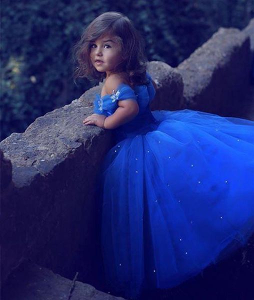 

girl's dresses royal blue flower girl o-ncek appliques sleeveless ball gown formal bow sashes first communion gowns vestidos longo, Red;yellow
