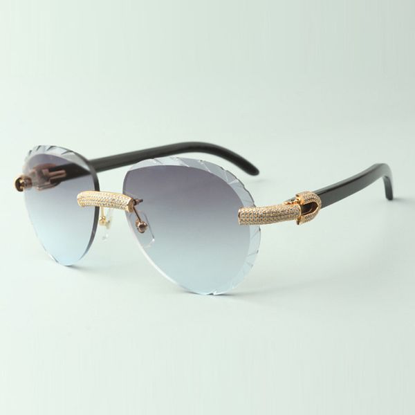 2022 Classic Micro-Pave Diamond Óculos de Sol 3524027 com óculos de braços de chifre de búfalo preto, vendas diretas, tamanho: 18-140 mm