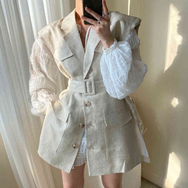 

women's vests [ewq] suit vest with belt women linen coats beige ladies jacket simple loose overcoats summer outerwear f0610h qwyh, Black;white