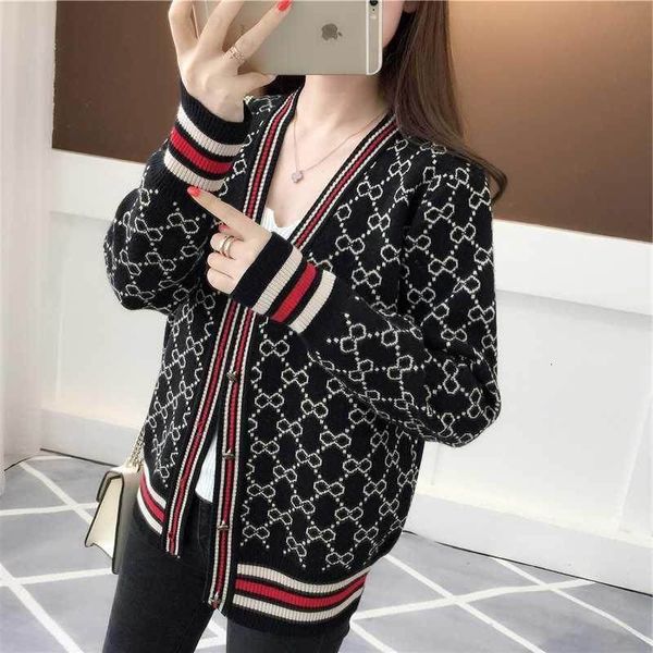 

women's sweaters cardigan oversized camisola feminina outono com decote em v de malha solta cardigan casacos nc5k, White;black