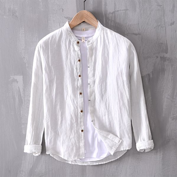 

2021 men's new linen casual long-sleeved loose for fashion brand men shirt flax breathable shirts male chemise 89qv, White;black