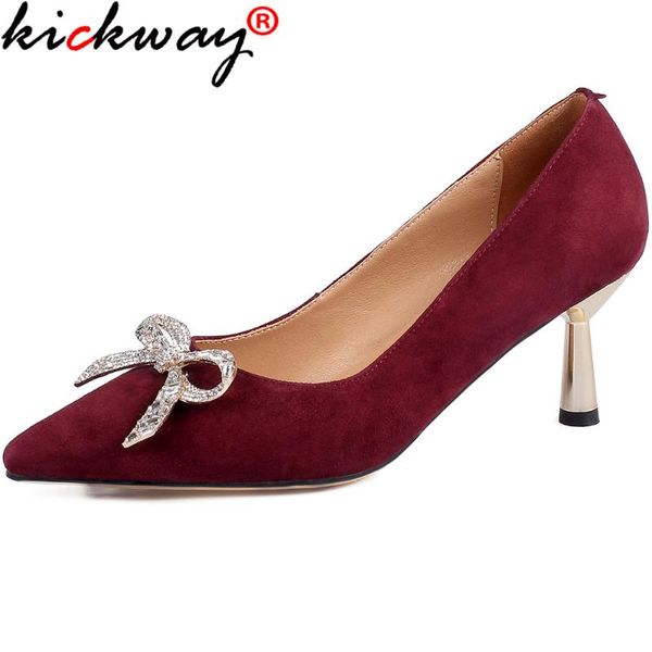 

kickway crystal night club shoes woman 2021 fashion women suede leather pointed toe women shoes spring summer newest, Black