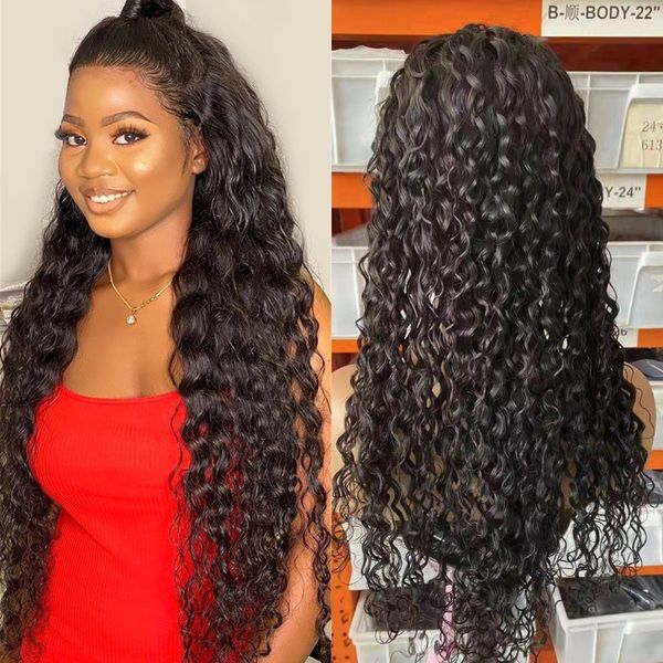 

4x4 lace closure wig pre plucked water wave peruvian human hair wigs with baby hair remy 8-24 inch, Black
