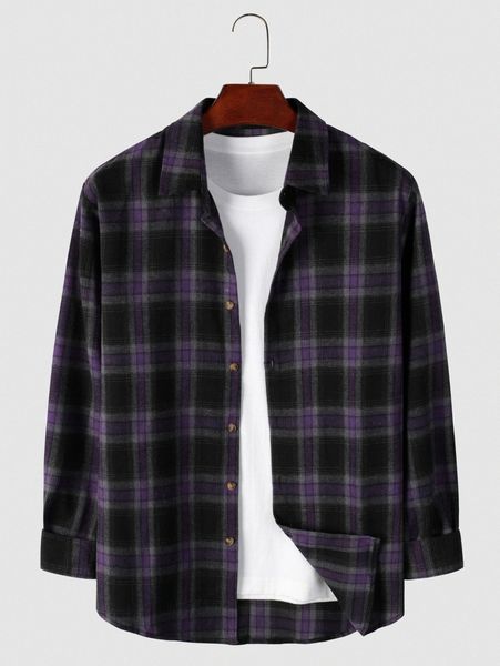 

men plaid print button front shirt c2da#, White;black