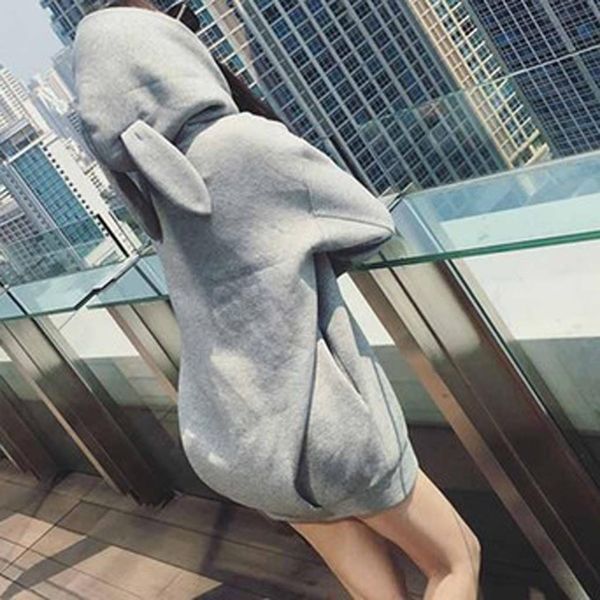 

girls sweet hoodies kawaii rabbit ear sweatshirt autumn winter long sleeve hooded loose long hoody pullovers oversize sudaderas, Black