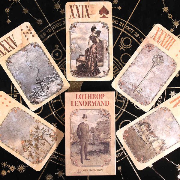 Lothrop Lenormand Farbiges Wahrsagungskarten-Brettspiel im Pokerformat im Retro-Stil im alten Lenormand-Stil