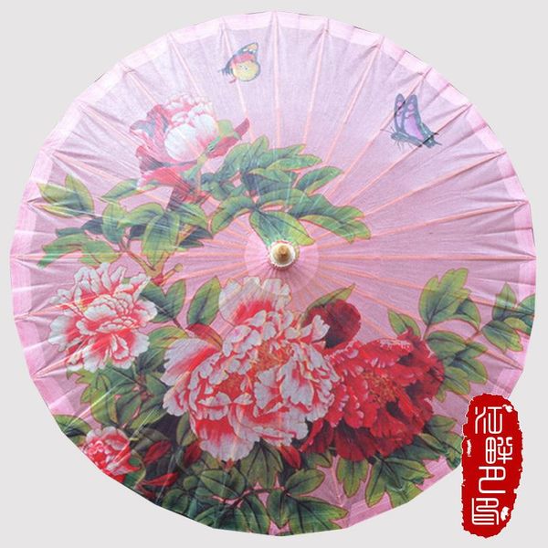 

umbrellas warm pink color with butterfly oil paper umbrella peony flower blossom parasol green leaf bamboo craft
