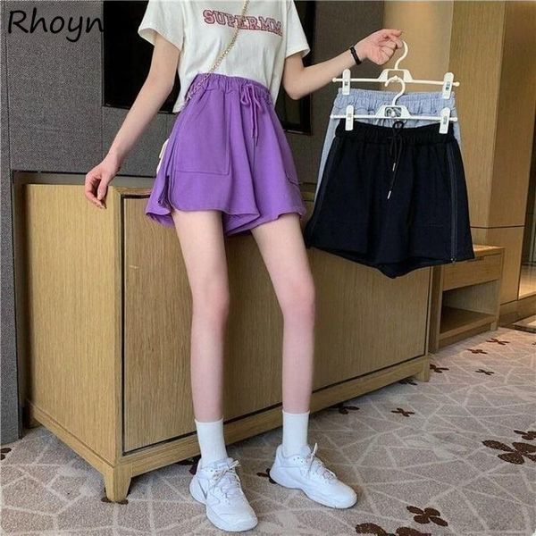 

women's shorts women summer solid leisure high waist drawstring students all-match wide-leg trousers loose korean style ulzzang female, White;black