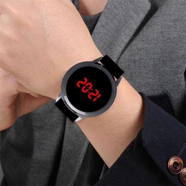 

wristwatches fashion men simple led electronic touch screen digital business watch wristwatch, Slivery;brown