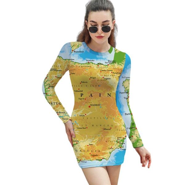 

casual dresses print women o-necked long sleeve package hip dress fall stretchy skinny skirt winter woman, Black;gray