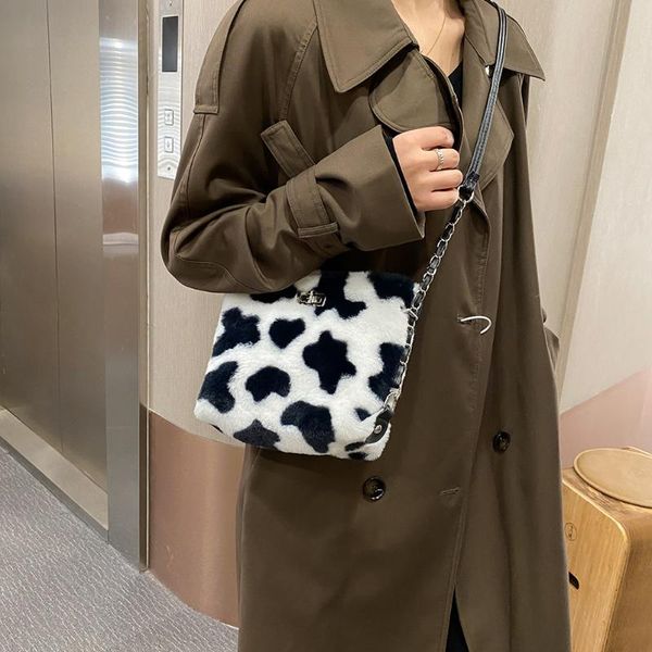 

evening bags casual women handbags cow pattern plush designer ladies chain bag street messenger 2021