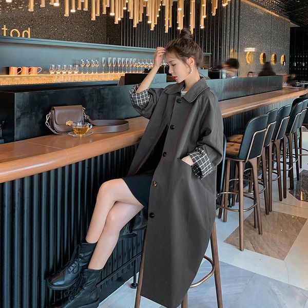 

women's wool & blends cmaz stall spot stitching mid-length trench coat, Black