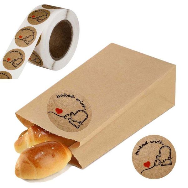 

500pcs/roll round kraft baked with love stickers seal labels handmade scrapbook