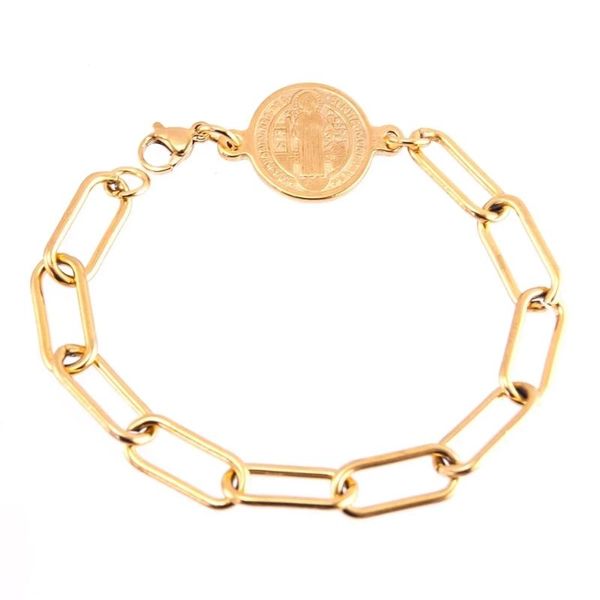

charm bracelets 100% stainless steel saint st benedict medalla bracelet for women gold/silver color metal st. coin pulseras mujer, Golden;silver