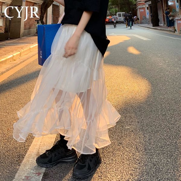 

cyjr mesh 2021 autumn new winter high waist thin medium-length korean-style temperament skirt feminine knhm, Black
