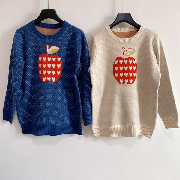 

2021 autumn milan runway sweaters o neck long sleeve print apple women's sweater high end jacquard pullover designer clothing 0807-4, White;black