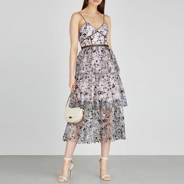 

casual dresses hanzangl brand women dress 2021 constellation sequin embroidery travel holiday seaside beach suspender cake, Black;gray