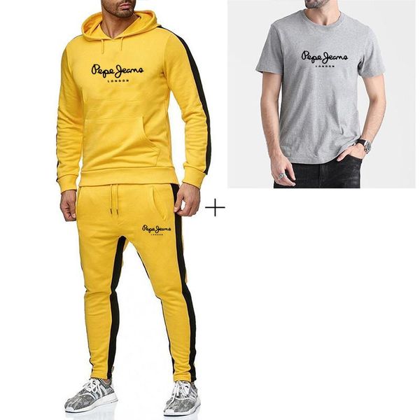 

men's tracksuits autumn and winter sweatshirt 3 piece suit fashion casual hoodie + fleece sports trousers cotton short-sleeved, Gray