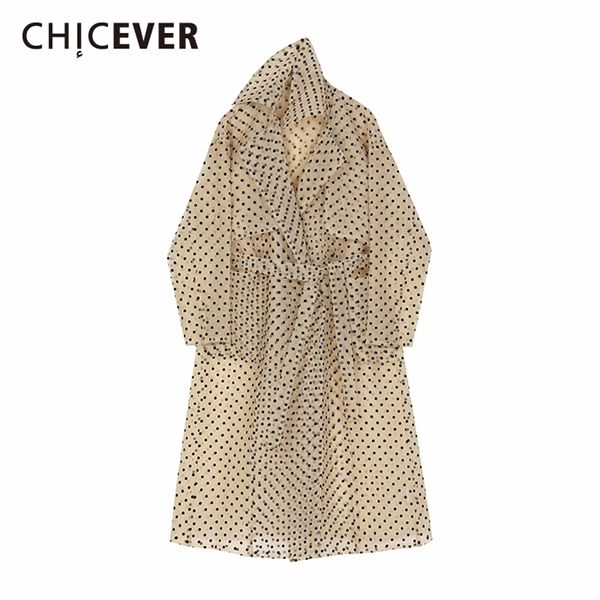 CHICEVER Coreano Polka Dot Stampa Hit Colore Giacca Donne Risvolto Collo Manica Lunga Lace Up Estate Cappotti Moda Casual Femminile 210812