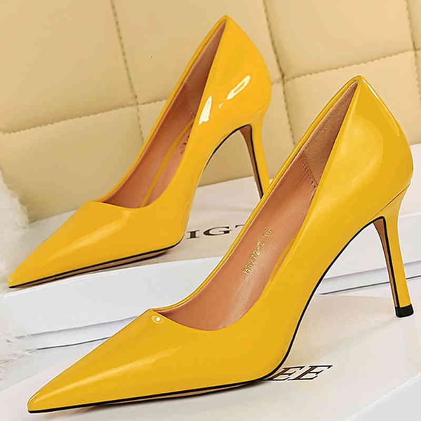 

dress shoes bigtree sapatos de couro patente mulher bombas salto alto stiletto 8 cm femininos festa moda calÃ§ados 48cv, Black