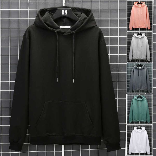 

2021new solid color hooded pullover for men's sweater, White;black