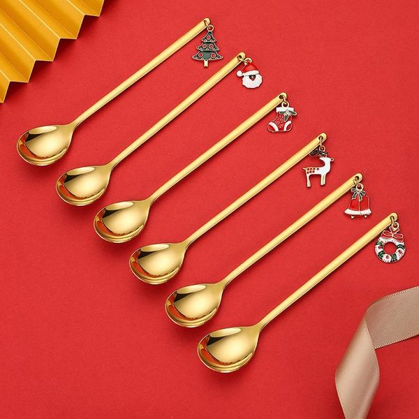 

spoons 6pcs coffee spoon mixing scoops stirring stainless steel christmas gift box set party table ornaments
