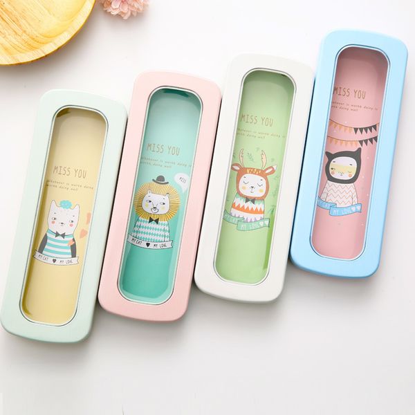 

1pc metals tin animal etui school simple nice carton pencil case zak iron eye storage box office student deliveries