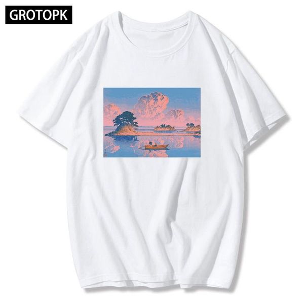 

vintage aesthetics japanese style landscape t shirt men casual short sleeve oversized tshirt streetwear t-shirt homme, White;black