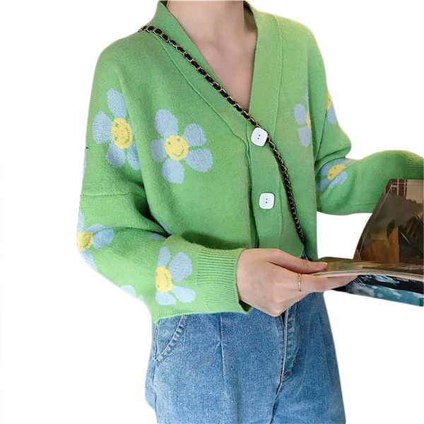 

women's knits & tees xingqing women check knit sweater floral cardigans y2k knitwear v neck long sleeve button down crop casual out, White