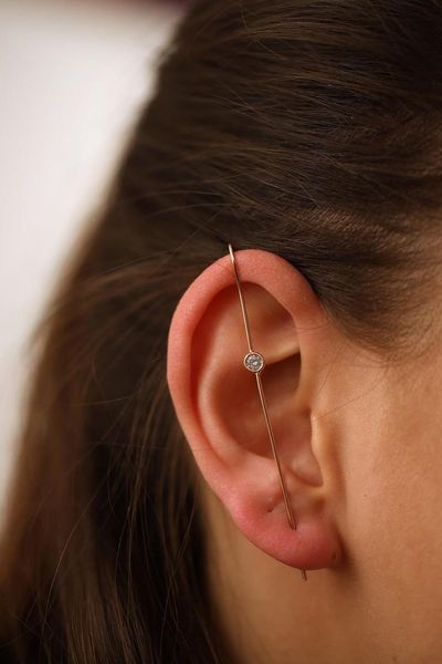 

dangle & chandelier white stone rose gold ear pin earring,edgy hook cuff, modern cane climber,earring for women, bar earrings, Silver