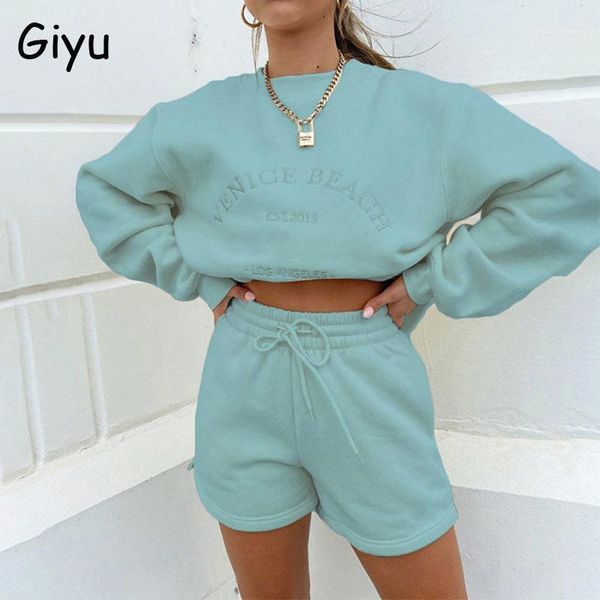 

women's tracksuits giyu fleece thickened loose two piece set women autumn winter casual o neck long sleeve sweatshirt shorts sets outfi, Gray