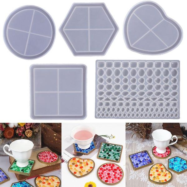 

baking & pastry tools 5pc/set diy epoxy resin silicone mold heart hexagon round square irregular mosaic decoration crafts