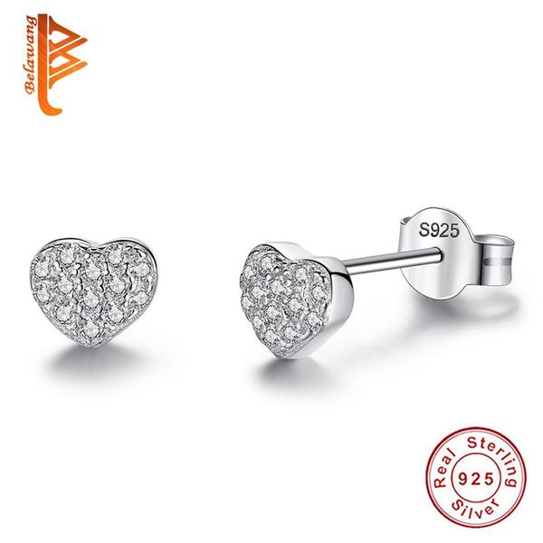 

stud cute 925 sterling silver exquisite crystal heart earrings for women girls kids child small fashion jewelry brincos, Golden;silver