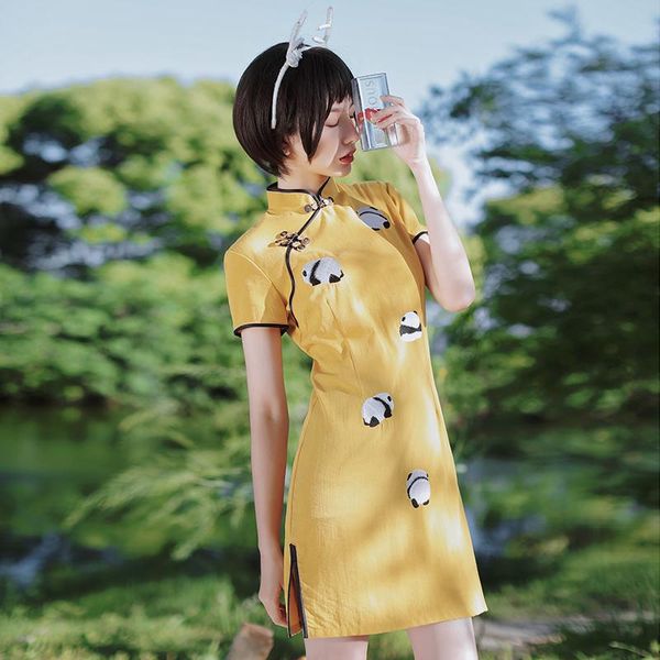 

ethnic clothing cotton and cheongsam young daily girl summer dress 2021 improved version of small chinese style, Red