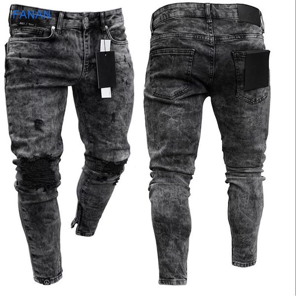 

men's jeans skinny snowflake casual slim zipper leggings for men, Blue