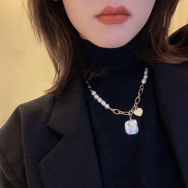 

pendant necklaces mogaku baroque freshwater pearls necklace 2021 irregular geometric pearl for women retro jewelry, Silver