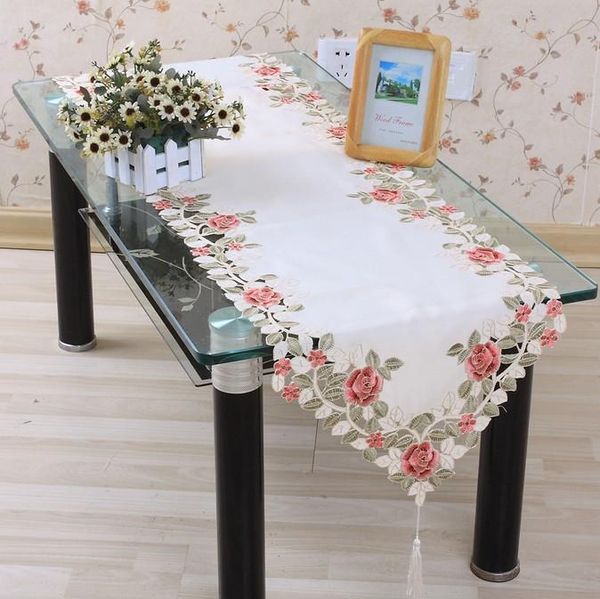 

vez40*200cm elegant polyester floral table runner embroidery tablecloth embroidered table cloth linen cover cutwork